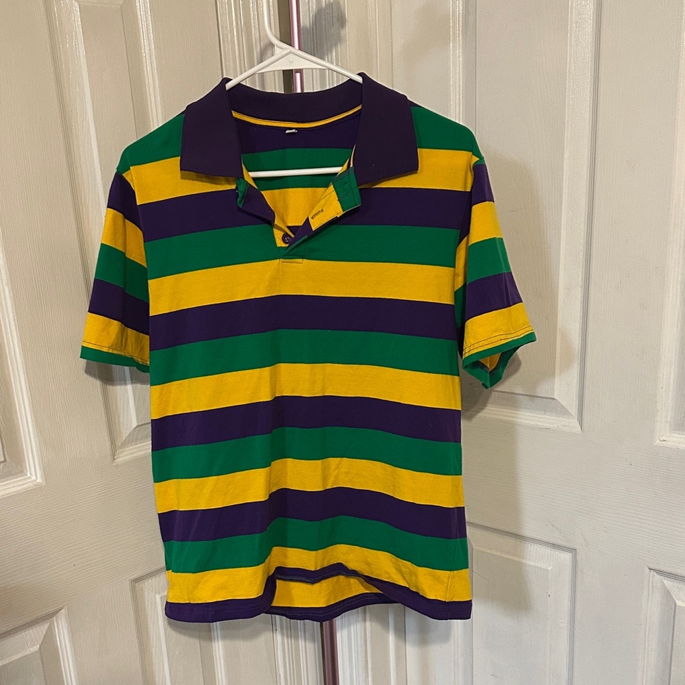 Striped Polo Mardi Gras Shirt in Green, Yellow, and Purple